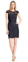 Adrianna Papell New Womens Midnight Blue Cap Sleeve Lace Cocktail Dress   4 - £101.71 GBP