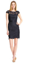 Adrianna Papell New Womens Midnight Blue Cap Sleeve Lace Cocktail Dress   4 - £102.71 GBP