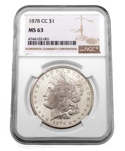 1878-CC Silver Morgan Dollar Graded by NGC as MS-63 - £617.12 GBP