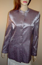 MOD ECRAN PARIS Silvery Gray/Purple Leaf Embroidered Mandarin Jacket (2)... - $58.70