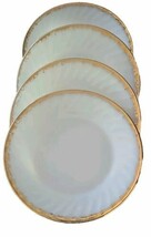 Four (4) Fire King ~ White Swirl Shell ~ Gold Rim ~ 9&quot; Luncheon Plates (1) - $37.40