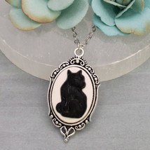Purrfection Cat Cameo Silver Necklace - $14.85