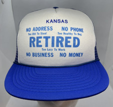 Vintage Retired Hat Cap Snap Back Blue Mesh Trucker Kansas Funny Joke One Size - £14.11 GBP