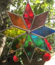 Stained Glass Suncatcher, Rainbow Star, Multi Colour Garden Art, Outdoor Decorat - £29.28 GBP