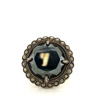 Antique Signed Sterling Art Deco Hematite Halo Marcasite Stone Ring Band 5 1/4 - £47.47 GBP