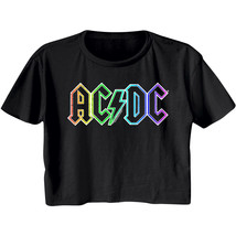ACDC Logo Women&#39;s Crop Top Shirt Neon Rainbow Cropped Top Rock Band Tee Concert - £23.99 GBP