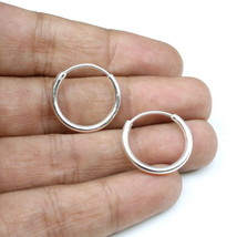 Cute Plain 925 Sterling Silver Earrings Small hinged Hoop for Girls - Pair - £26.59 GBP