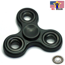 Tri Three Arm Basic Black Fidget Spinner Stainless Steel Metal Ring &amp; Bearing - £3.15 GBP