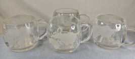 Vtg. Nescafe Coffee Cup Clear Glass World Etched Mug Set 4 3&quot;x3&quot; - $21.77