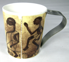 ART D&#39;INOX Oval Porcelain Coffee Mug Cup Egypt Papyrus Stainless Steel Handle - £14.00 GBP