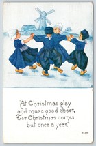 Postcard Christmas Dutch Children Dancing Near A Windmill - £3.91 GBP