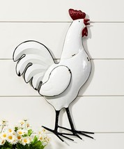 Rooster Wall Plaque 25" High White Black Red Details Metal Farmhouse Country