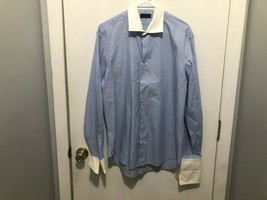Zara Man Flip Cuff Dress Shirt Light Blue w/ White Contrast Size 16 - £13.23 GBP