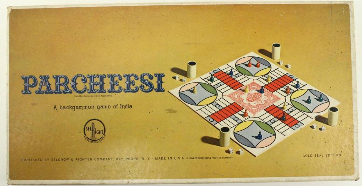 Vintage Toy Board Game PARCHEESI Backgammon India 1964 Selchow & Righter - $14.12