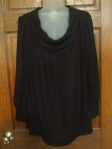 JMS Just My Size Black Drape Neck Knit Banded Hem Tunic Top - Size 1X (16W) - £12.16 GBP