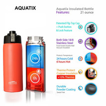 Aquatix Sunset Orange Insulated FlipTop Sport Bottle 21oz Pure Stainless Steel - £19.99 GBP