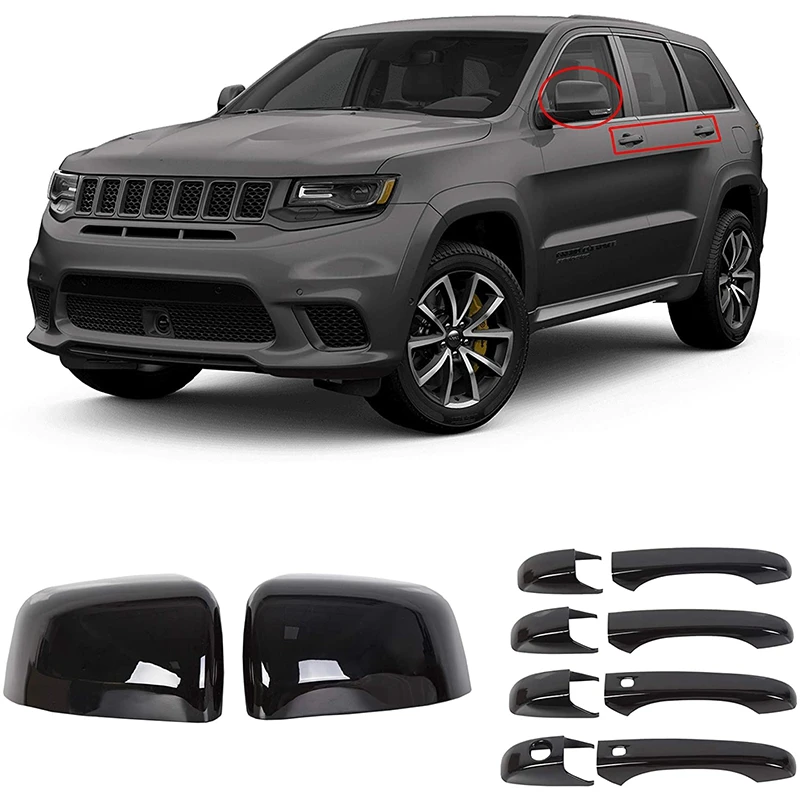 Black Mirror Covers + Door Handle Covers for 2011-2020 Jeep Grand Cherokee Dod - £35.16 GBP
