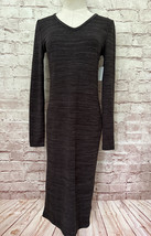 Simply Styled Womens S Knit Midi Dress V Neck Long Sleeve Sheath Black Gray NEW - £23.15 GBP