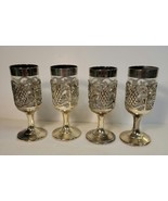 4 Small Liquour Pedestal Glasses Encased in Silver Plate Grape &amp; Vine De... - £31.60 GBP