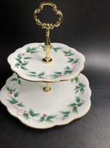 Mikasa Holly Ribbon 2 Tier Serving Tray Dinner &amp; Salad Plate Pink Bone C... - $39.59