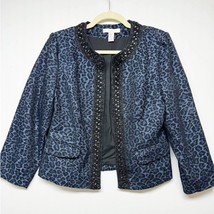 Chico&#39;s Womens Animal Print Open Front Blue Black Jacket Blazer Chicos 0... - £21.36 GBP