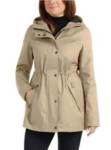 Hunter Womens Rain Jacket Tan Water Resistant Hood Pocket Adjustable Waist - $79.99