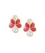 KICKY &amp; PERKY 925 Sterling Silver Floral Stud Earring | Polki Moissanite - $108.66 CAD
