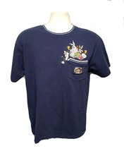 Embroidered Cartoon Characters Inside Pocket Adult Medium Blue Jersey Bu... - $334.55 MXN