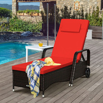 Outdoor Recliner Cushioned Chaise Lounge with Adjustable Backrest-Red &amp; White - - £183.55 GBP