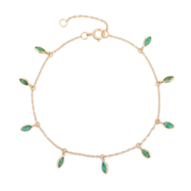 18K Gold Marquise Emerald Charm Bracelet - £227.54 GBP