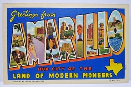 Greetings From Amarillo Texas Big Large Letter Linen Postcard Curt Teich Unused - £9.09 GBP