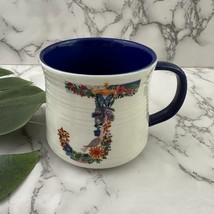 Nathalie Lete Anthropologie Coffee Mug Monogram Letter J Blue White Floral - $443.14 MXN