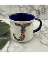 Nathalie Lete Anthropologie Coffee Mug Monogram Letter J Blue White Floral - $23.75