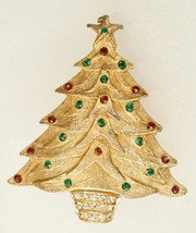 Vintage Costume Jewelry Gold Tone Rhinestone Christmas Tree Brooch Pin - $19.54