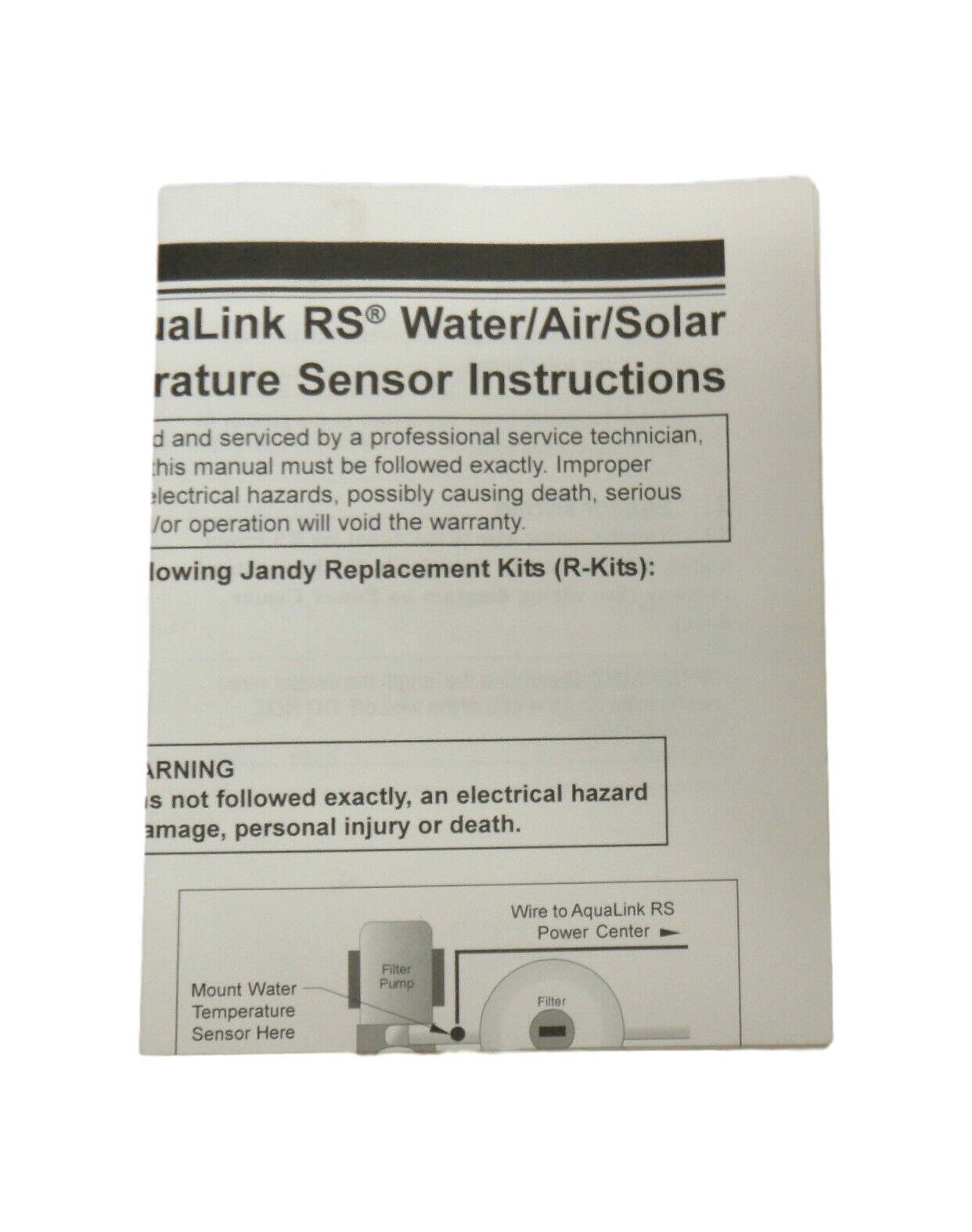 Jandy RS Aqualink Temperature Sensor Instruction Sheet for Air Water Solar - $9.95