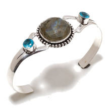 Blue Fire Labradorite London Blue Topaz Gemstone Jewelry Bangle Adjustable SA 99 - £5.18 GBP