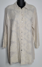 Soft Surroundings Womens Top Blouse XL Linen Blend Embroidered Long Sleeve - £25.80 GBP