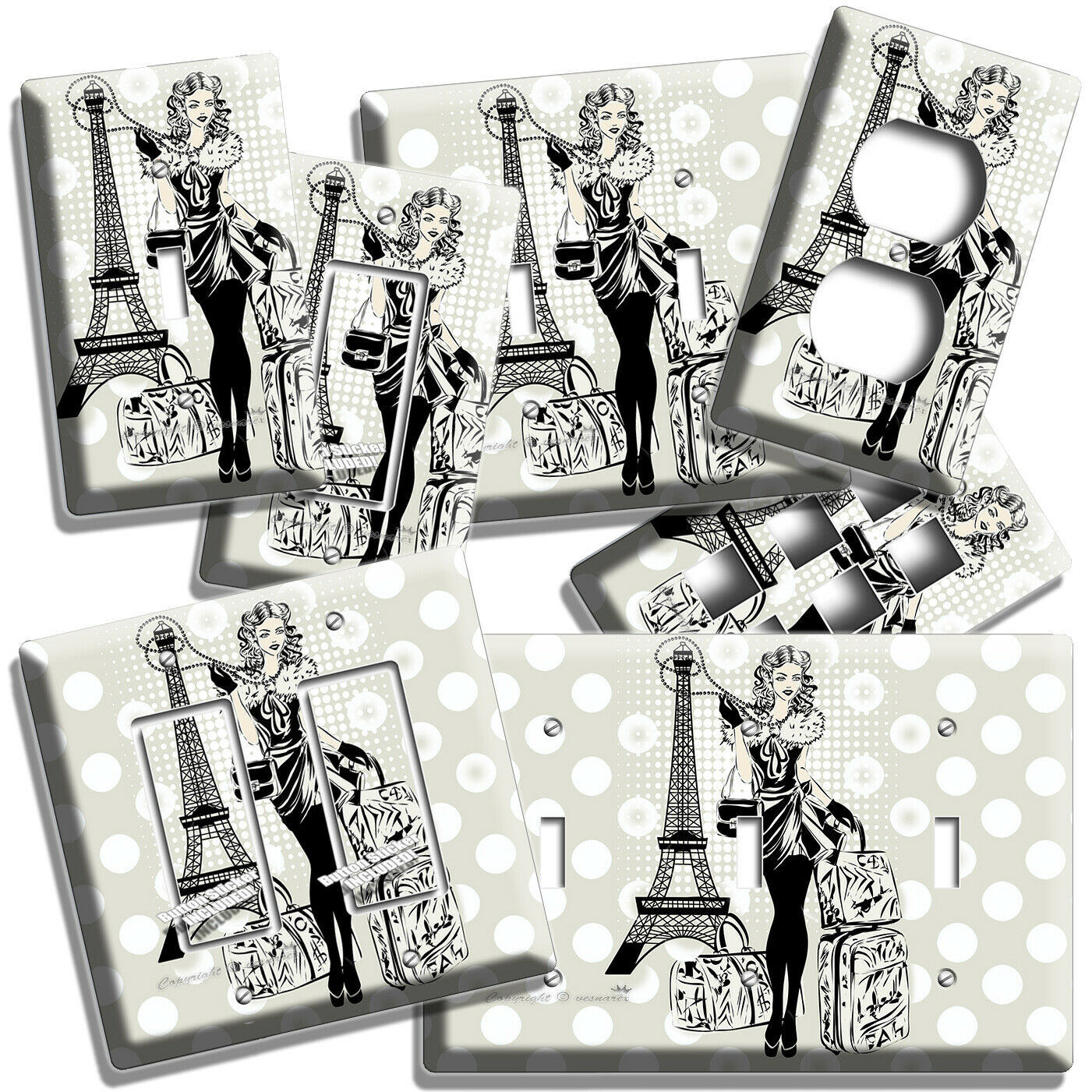 PARIS SHOPPING TRAVEL GIRL LIGHT SWITCH OUTLET WALL PLATE BEDROOM ROOM ART DECOR