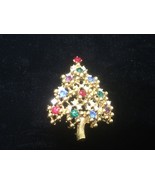 Vintage Signed EISENBURG Christmas Tree Brooch Multicolor Rhinestones Go... - £15.38 GBP