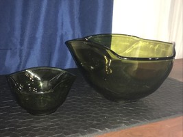 Lot Of 2, Vintage, Transparent Green, Glass, Ruffled Edge Candy Dish Bowl - £6.16 GBP