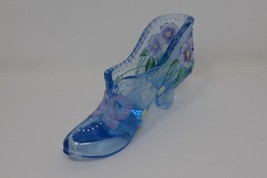 Fenton Art Glass Blue Hand Painted Floral Flowers Shoe - £31.96 GBP