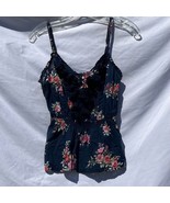 Vtg Y2K Hollister Tank Top S Blue Babydoll Cami Flowers V-neck Cottageco... - $32.24 CAD