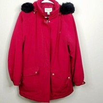 Talbots Womens Jacket Size Small Red Removable Faux Fur Trimmed Hood - £23.25 GBP