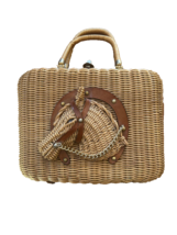 Vintage Vinyl Wicker Purse Bag Horse head Design LEFCORT Hand Stitch Hon... - $233.75