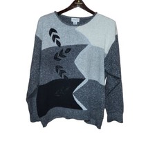 Erika II Collection Womens 2X Black Gray Long Sleeve Top Sweater Angora ... - £12.75 GBP