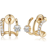 14K Gold Plated Triple Huggie Illusion Stud Earrings | Double Huggie Hoo... - $25.37 CAD