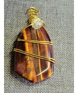 Tiger&#39;s Eye Shield Shape Wire Wrapped Pendant - £10.16 GBP
