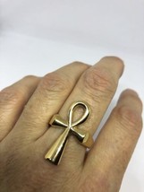 Vintage Doré Acier Inoxydable Ankh Egyptien Taille 11 Anneau - £28.36 GBP