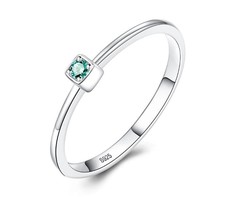 [Jewelry] Green Square Small Crystal Silver Ring for Woman  - £12.67 GBP