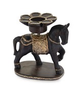 Vintage Horse and Rattan Lotus Carved Rain Tree Wooden Tealight Candle H... - £23.66 GBP